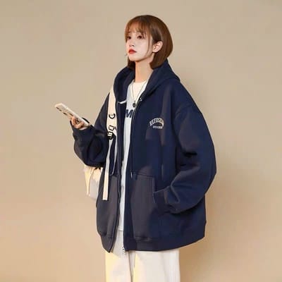 Áo khoác nỉ form rộng thêu chữ cực chất cho nữ | lumluon