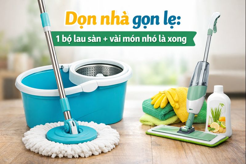 Lau dọn nhà gọn lẹ: 1 bộ lau sàn + vài món nhỏ là xong